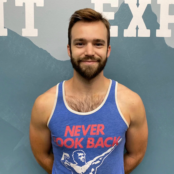 Man in blue tank top, "Never look back."